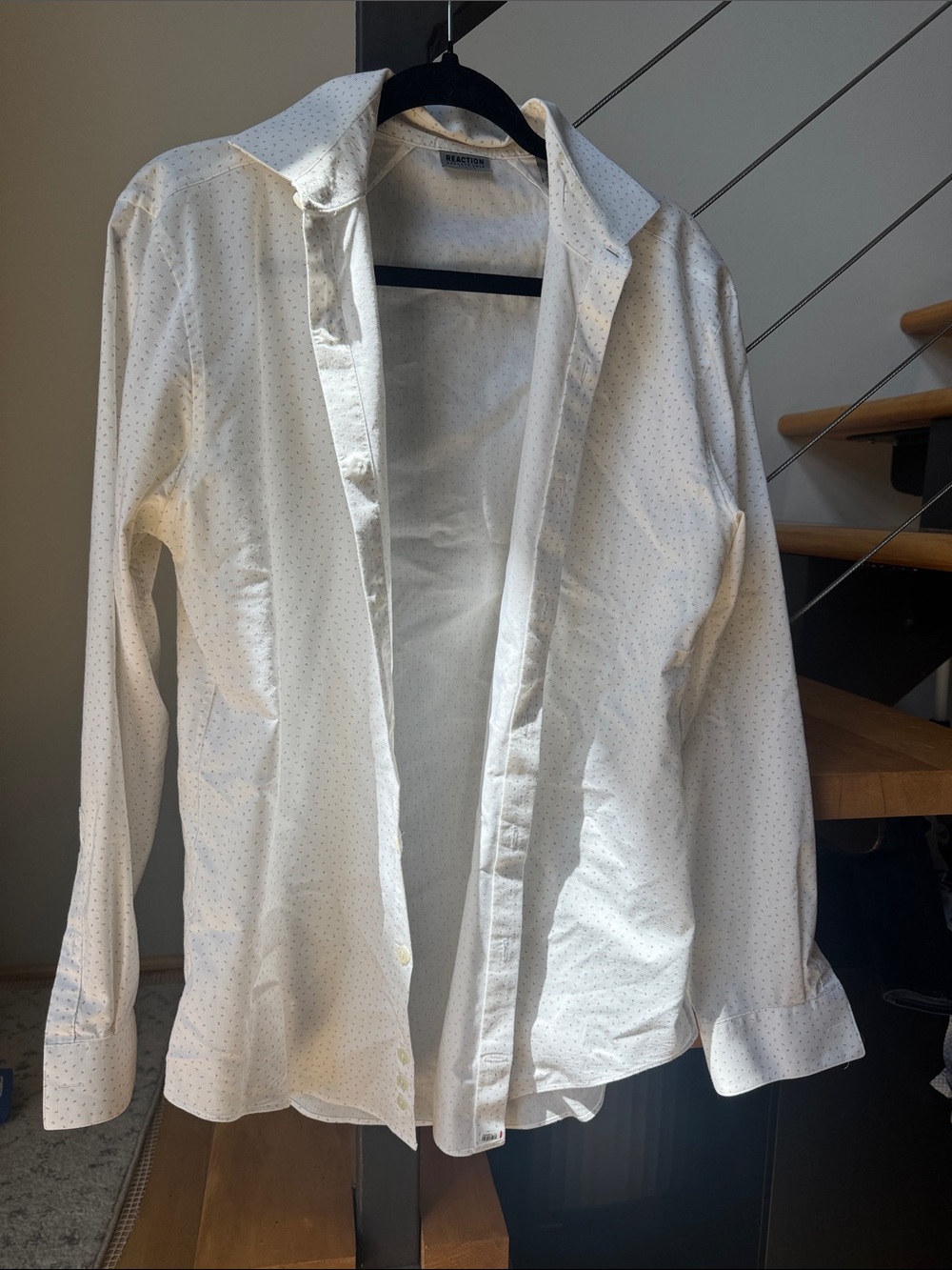 Kenneth Cole White Micro-Print Long-Sleeve Dress Shirt
